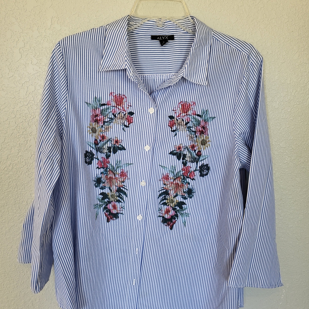 Alyx Blue Striped Shirt with Floral Embroidery